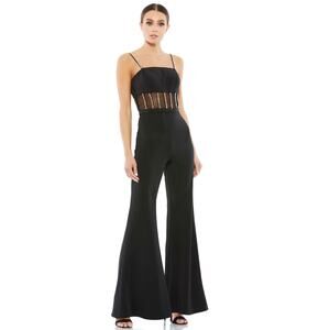 Mac Duggal 26601 Black Rhinestone Jumpsuit Mesh Corset Size 8 NEW